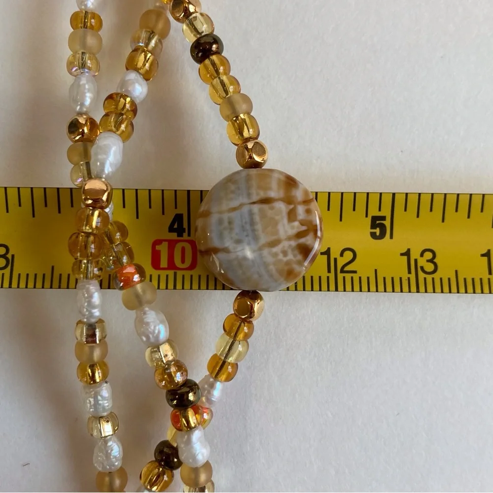 HAND CRAFTED Chocolate Crackle Agate Multi Strand Beaded Bracelet 7.5